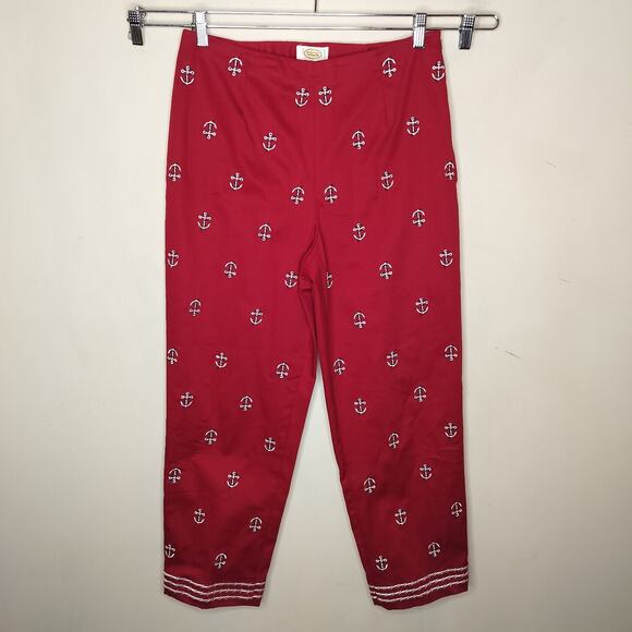 Vintage Talbots Pants Nautical Anchor Embroidered Cropped High Waist - Picture 1 of 9